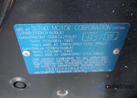 2006 Suzuki Grand Vitara Xsport z USA, uszkodzony, nr VIN JS3TD944864101731